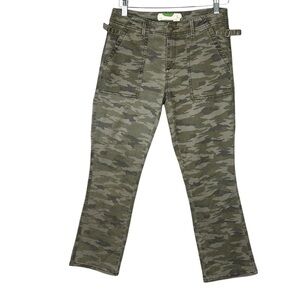 Anthropologie Camo Crop Flare Utility Pant Sz 26 Women Army Adjustable Green